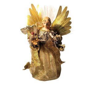 Fiber Optic 10'' Angel Gold Christmas Figurine Table Top Electric Color Changes